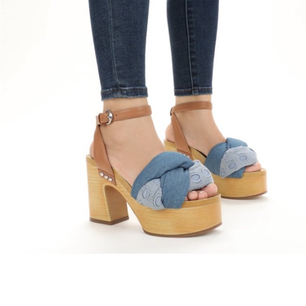 Stylish Denim and Tan Platform Heels